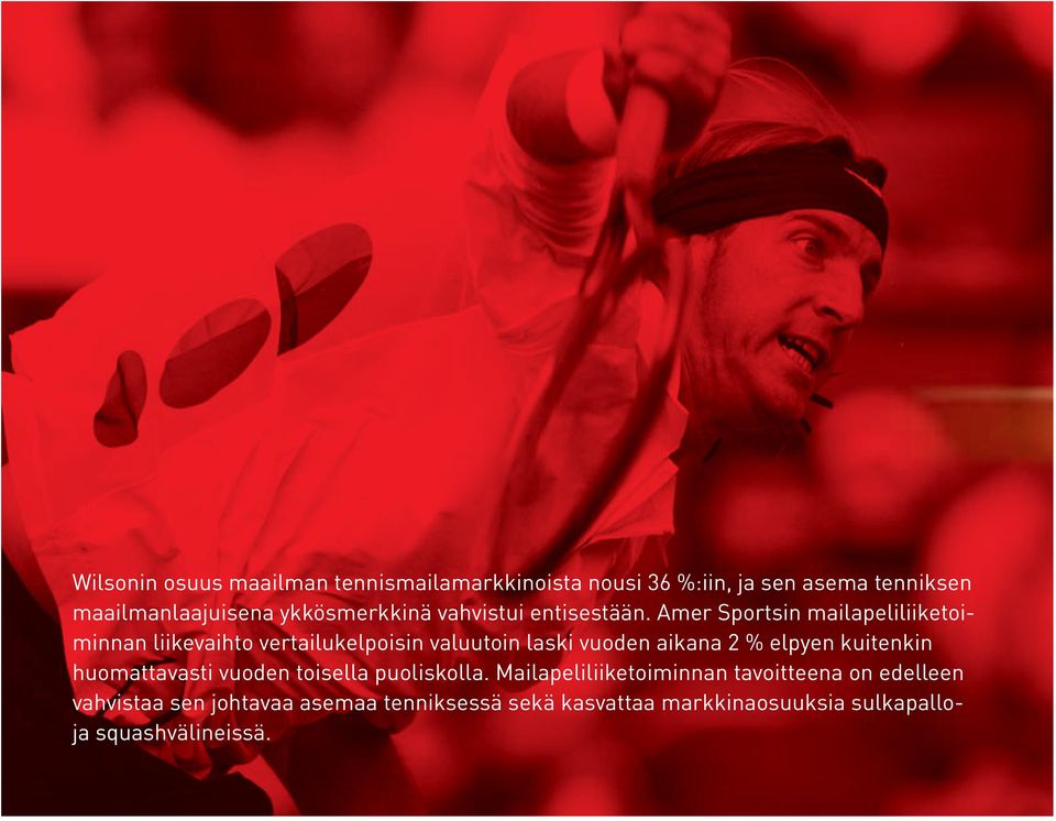 Amer Sportsin mailapeliliiketoiminnan liikevaihto vertailukelpoisin valuutoin laski vuoden aikana 2 % elpyen