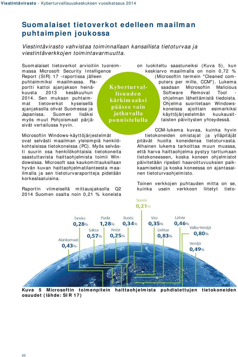 Raportti kattoi ajanjakson heinäkuusta 2013 kesäkuuhun 2014. Sen mukaan puhtaimmat tietoverkot kyseisellä ajanjaksolla olivat Suomessa ja Japanissa.