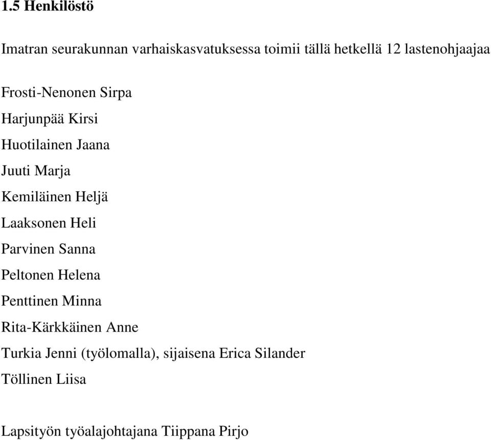 Heljä Laaksonen Heli Parvinen Sanna Peltonen Helena Penttinen Minna Rita-Kärkkäinen Anne