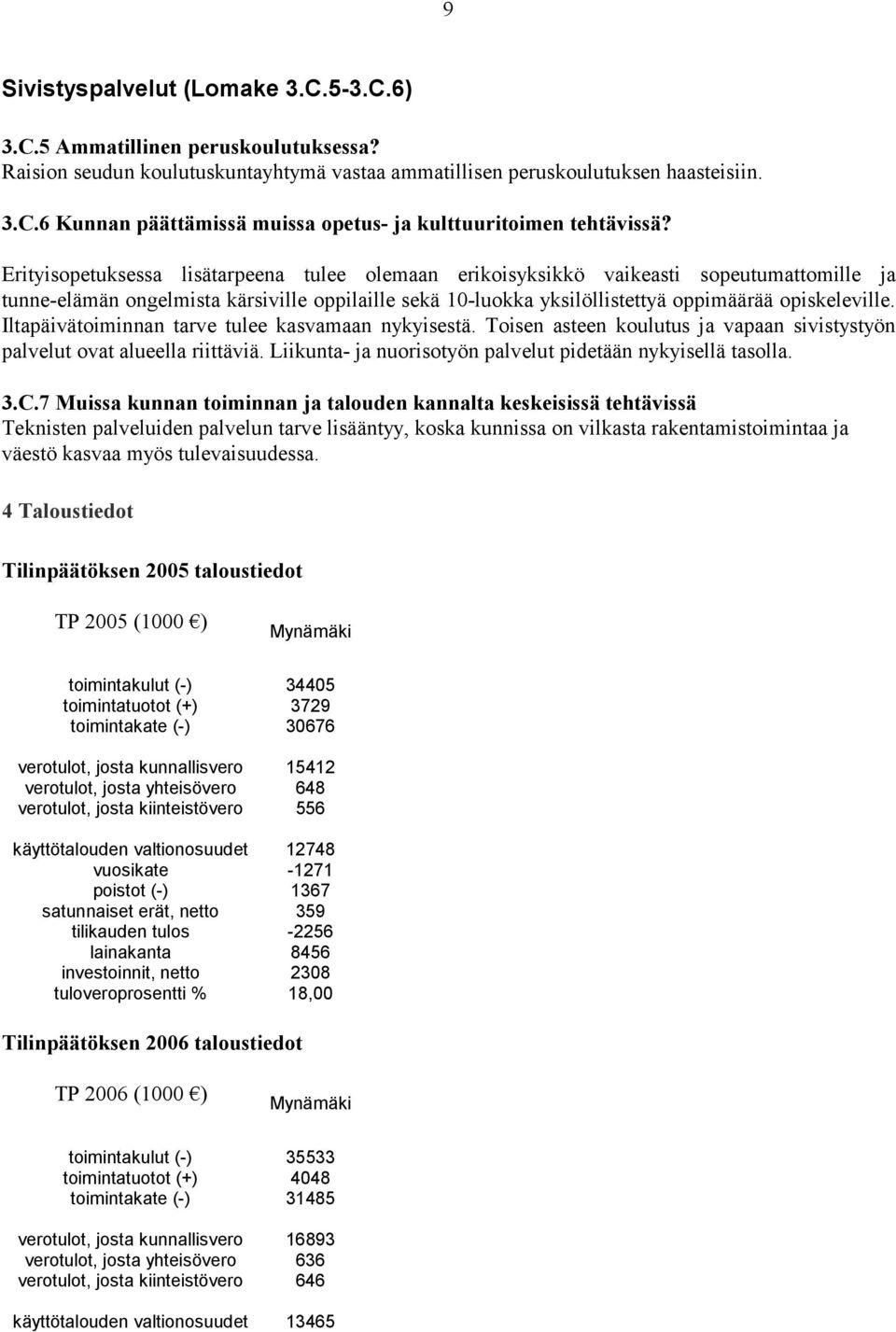 Iltapäivätoiminnan tarve tulee kasvamaan nykyisestä. Toisen asteen koulutus ja vapaan sivistystyön palvelut ovat alueella riittäviä. Liikunta ja nuorisotyön palvelut pidetään nykyisellä tasolla. 3.C.