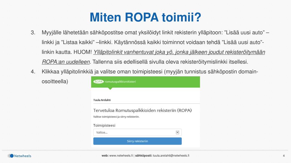 Ylläpitolinkit vanhentuvat joka yö, jonka jälkeen joudut rekisteröitymään ROPA:an uudelleen.