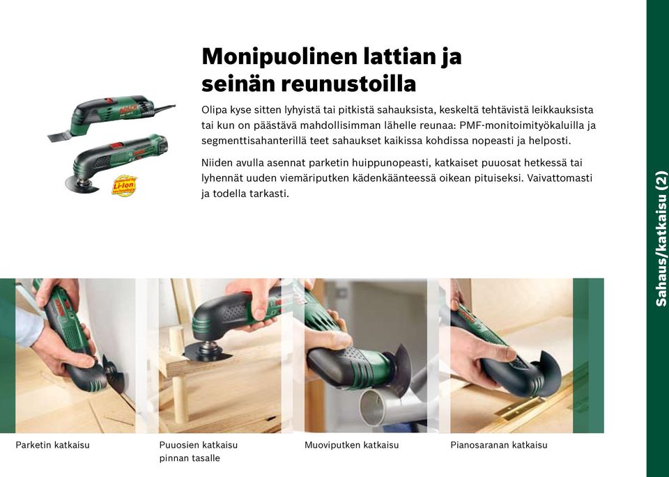 Niiden avulla asennat parketin huippunopeasti, katkaiset puuosat hetkessä tai lyhennät uuden viemäriputken kädenkäänteessä oikean pituiseksi.
