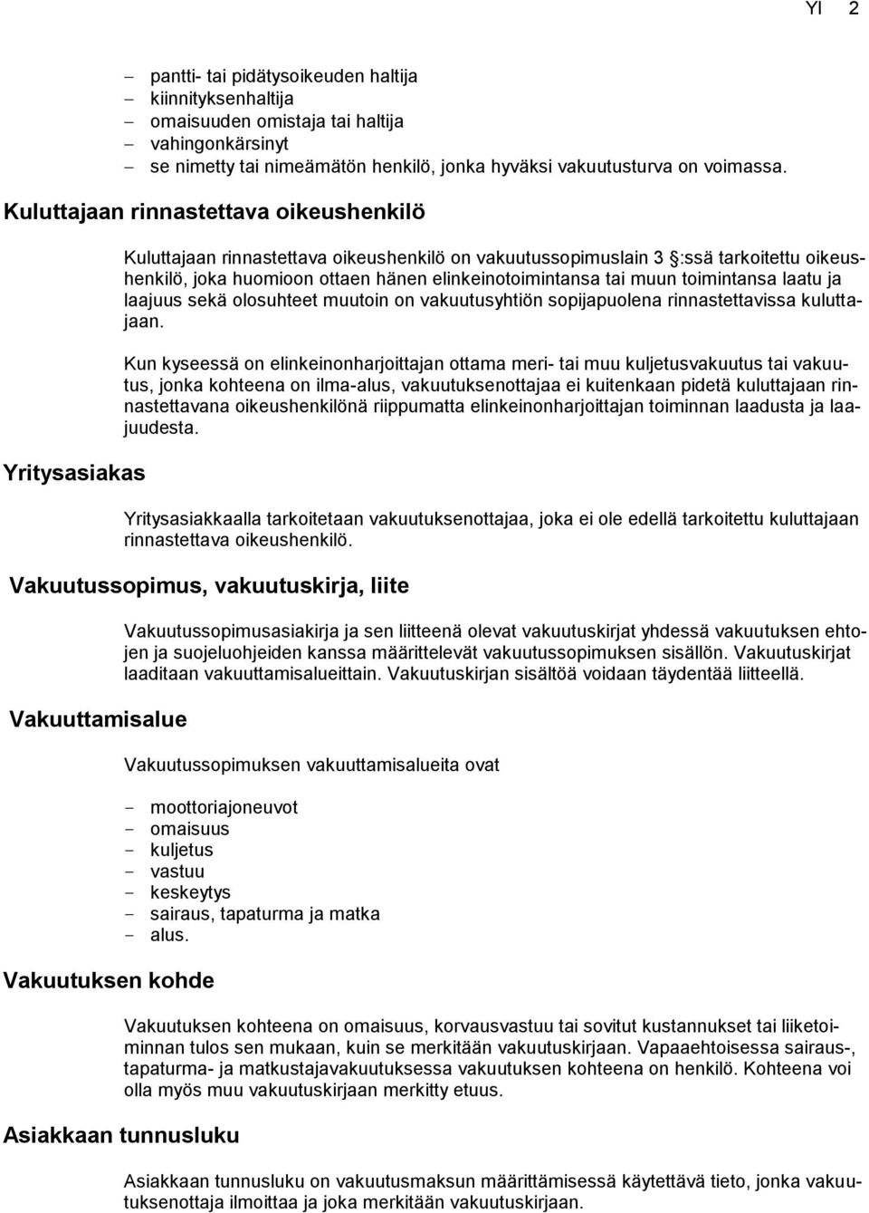 tai muun toimintansa laatu ja laajuus sekä olosuhteet muutoin on vakuutusyhtiön sopijapuolena rinnastettavissa kuluttajaan.