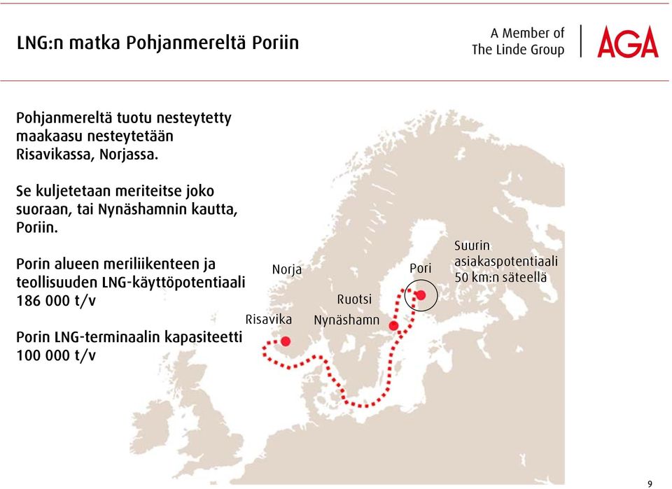 Porin alueen meriliikenteen ja teollisuuden LNG-käyttöpotentiaali 186 000 t/v Porin