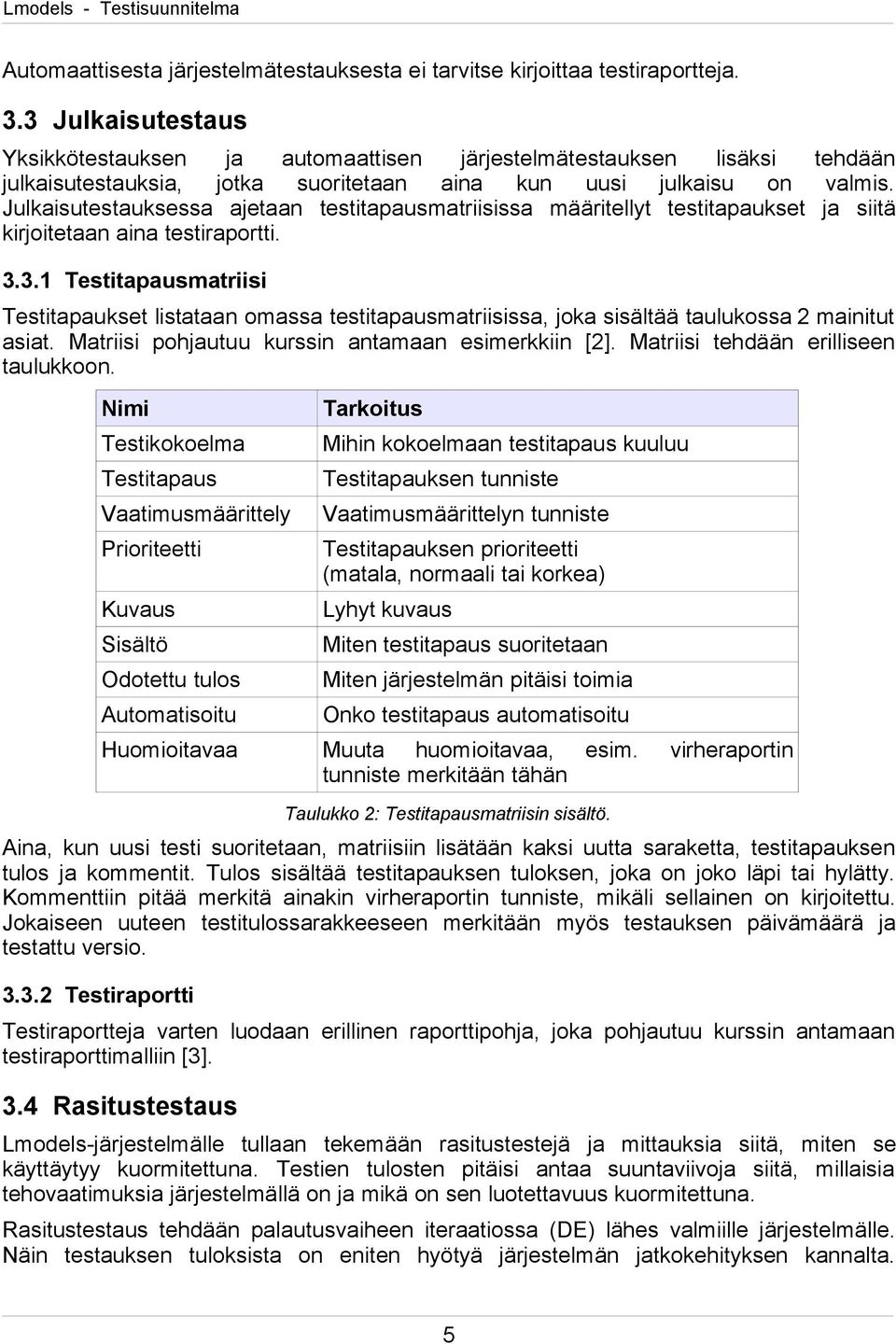 Julkaisutestauksessa ajetaan testitapausmatriisissa määritellyt testitapaukset ja siitä kirjoitetaan aina testiraportti. 3.