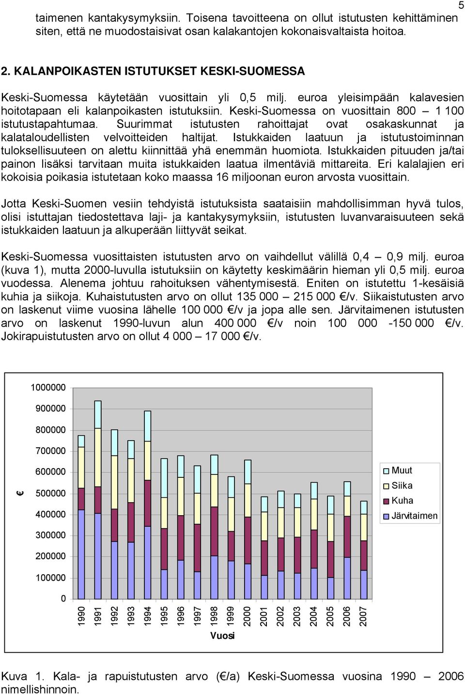 Keski-Suomessa on vuosittain 800 1 100 istutustapahtumaa. Suurimmat istutusten rahoittajat ovat osakaskunnat ja kalataloudellisten velvoitteiden haltijat.