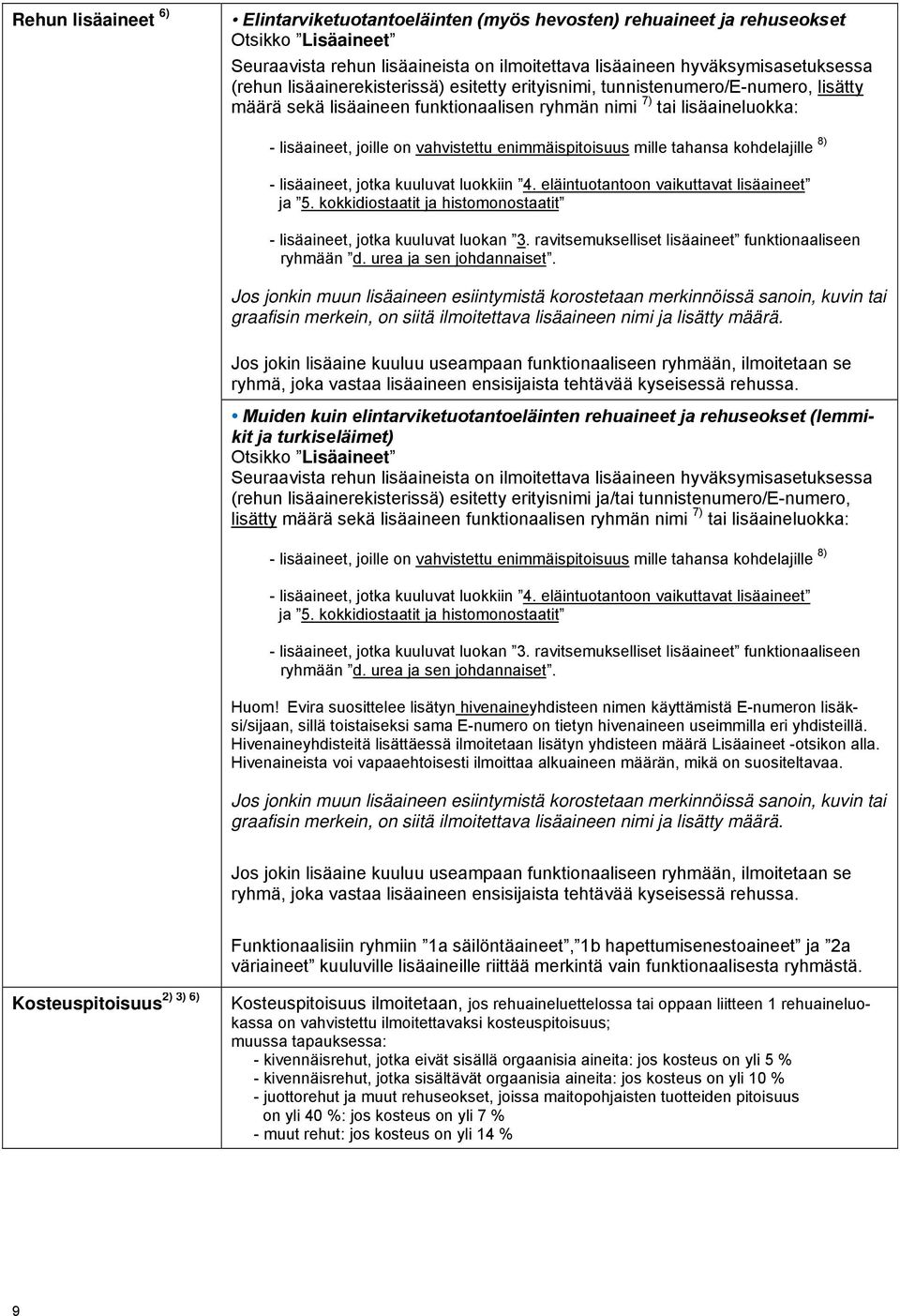 enimmäispitoisuus mille tahansa kohdelajille 8) - lisäaineet, jotka kuuluvat luokkiin 4. eläintuotantoon vaikuttavat lisäaineet ja 5.