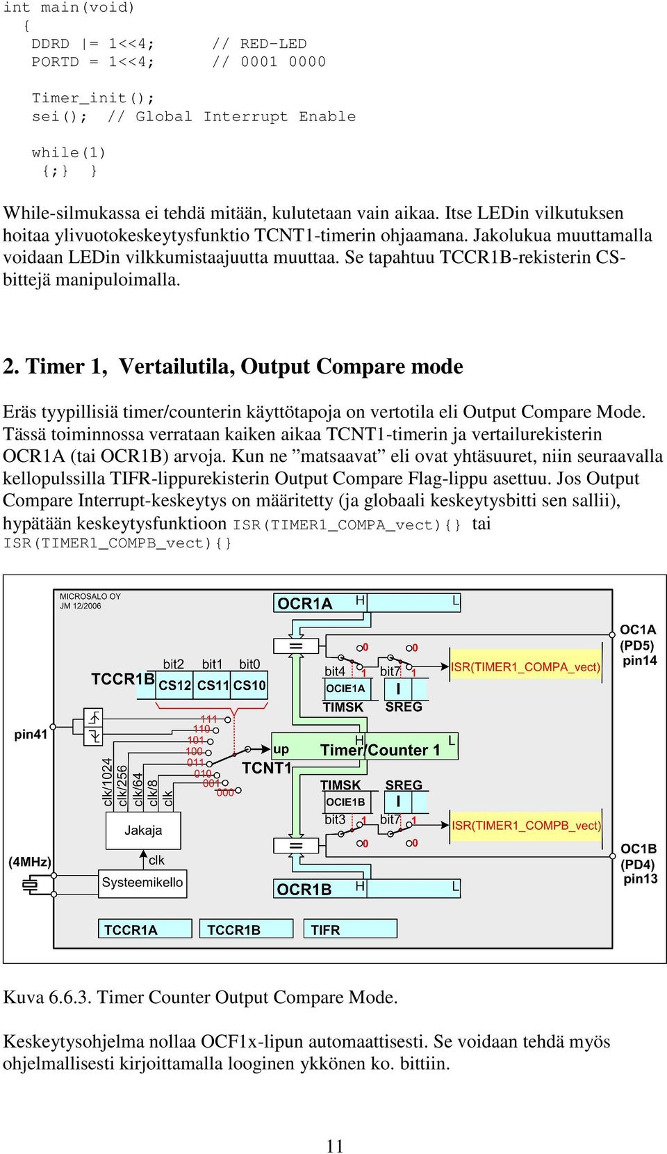 2. Timer 1, Vertailutila, Output Compare mode Eräs tyypillisiä timer/counterin käyttötapoja on vertotila eli Output Compare Mode.