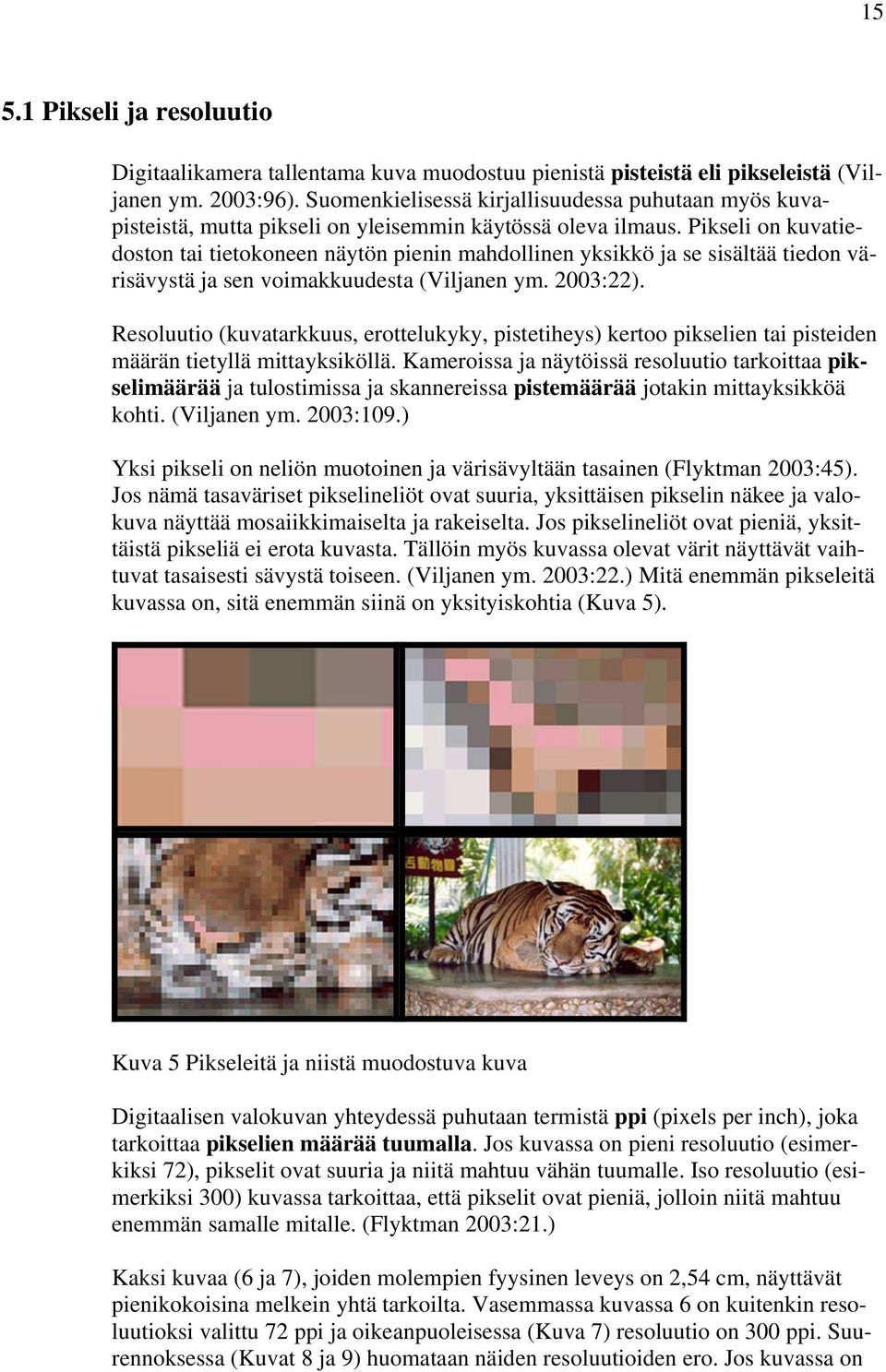 Pikseli on kuvatiedoston tai tietokoneen näytön pienin mahdollinen yksikkö ja se sisältää tiedon värisävystä ja sen voimakkuudesta (Viljanen ym. 2003:22).