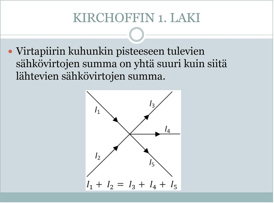 pisteeseen tulevien sähkövirtojen