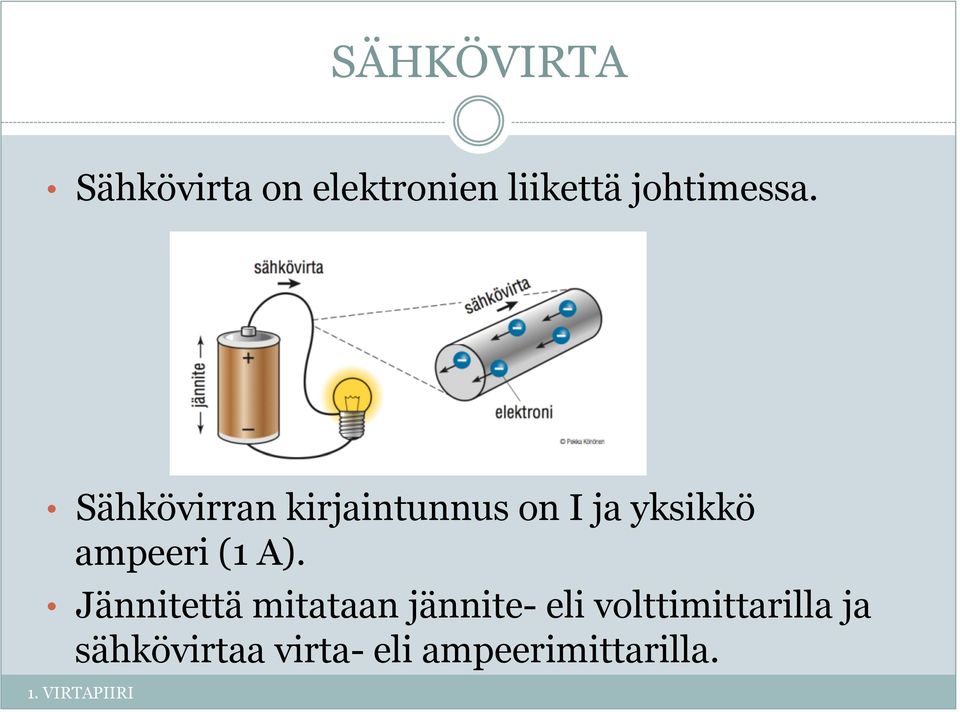 Sähkövirran kirjaintunnus on I ja yksikkö ampeeri (1 A).