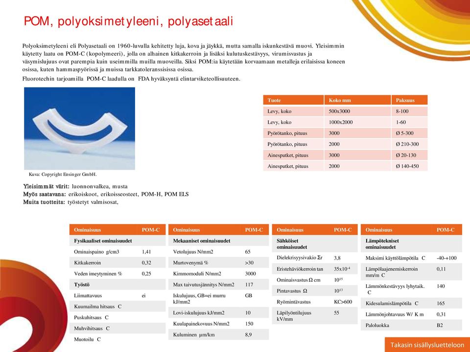 Siksi POM:ia käytetään korvaamaan metalleja erilaisissa koneen osissa, kuten hammaspyörissä ja muissa tarkkatoleranssisissa osissa.