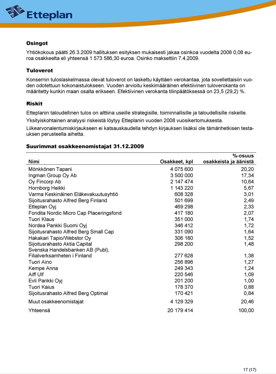 Riskit Etteplanin taloudellinen tulos on alttiina useille strategisille, toiminnallisille ja taloudellisille riskeille.