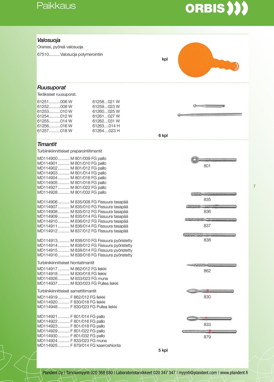 .. M 801/009 FG pallo MD114901... M 801/010 FG pallo MD114902... M 801/012 FG pallo MD114903... M 801/014 FG pallo MD114904... M 801/016 FG pallo MD114905... M 801/018 FG pallo MD114927.
