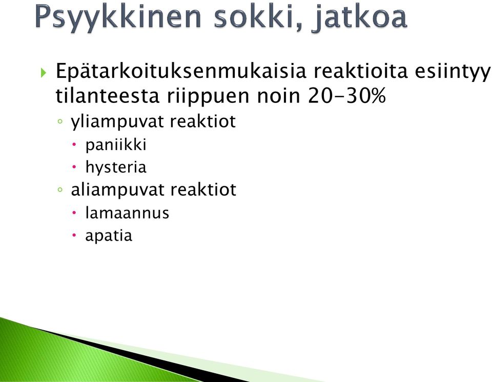 20-30% yliampuvat reaktiot paniikki