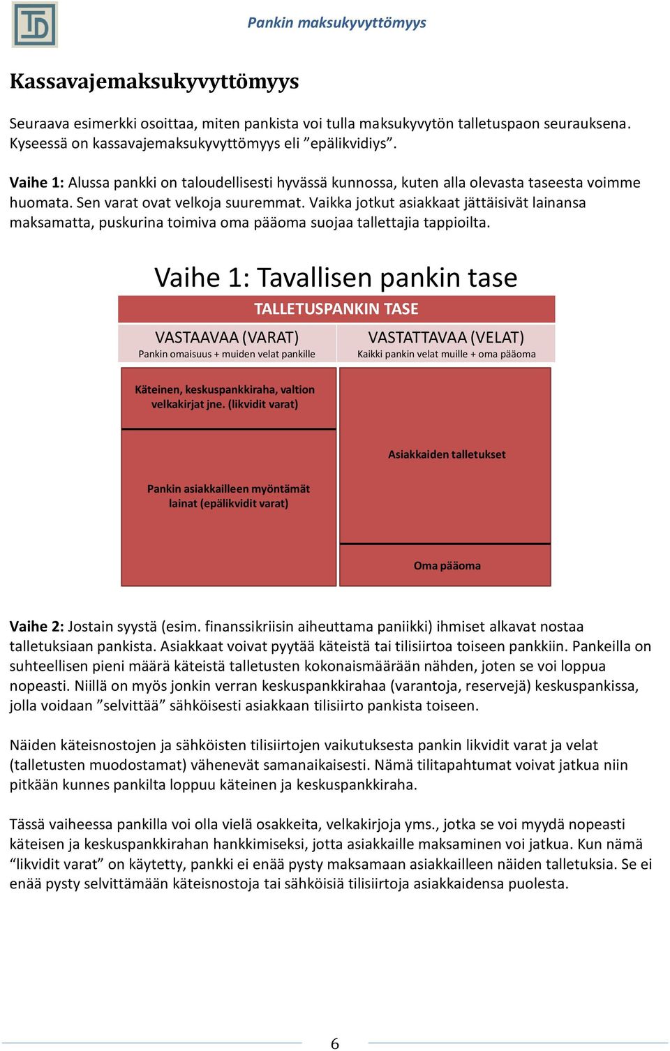 Vaikka jotkut asiakkaat jättäisivät lainansa maksamatta, puskurina toimiva oma pääoma suojaa tallettajia tappioilta.