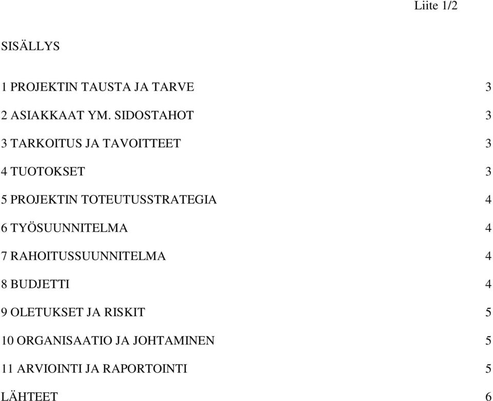 TOTEUTUSSTRATEGIA 4 6 TYÖSUUNNITELMA 4 7 RAHOITUSSUUNNITELMA 4 8 BUDJETTI 4