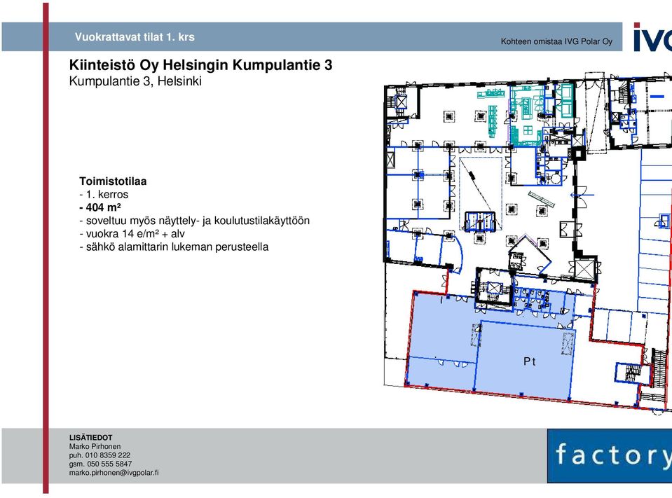 koulutustilakäyttöön - vuokra 14 e/m² + alv