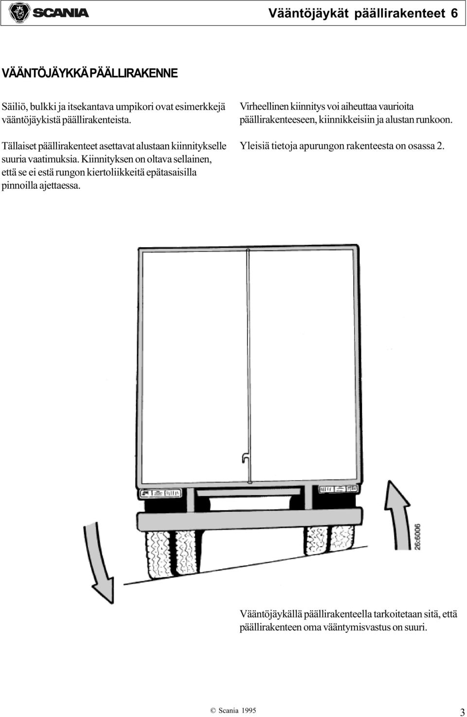 Kiinnityksen on oltava sellainen, että se ei estä rungon kiertoliikkeitä epätasaisilla pinnoilla ajettaessa.