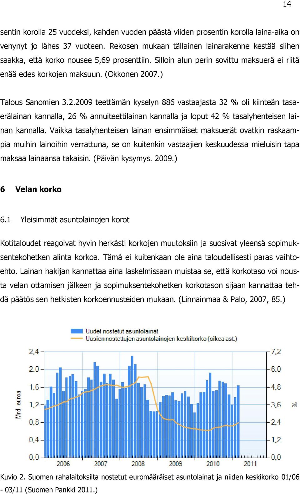 ) Talous Sanomien 3.2.2009 teettämän kyselyn 886 vastaajasta 32 % oli kiinteän tasaerälainan kannalla, 26 % annuiteettilainan kannalla ja loput 42 % tasalyhenteisen lainan kannalla.