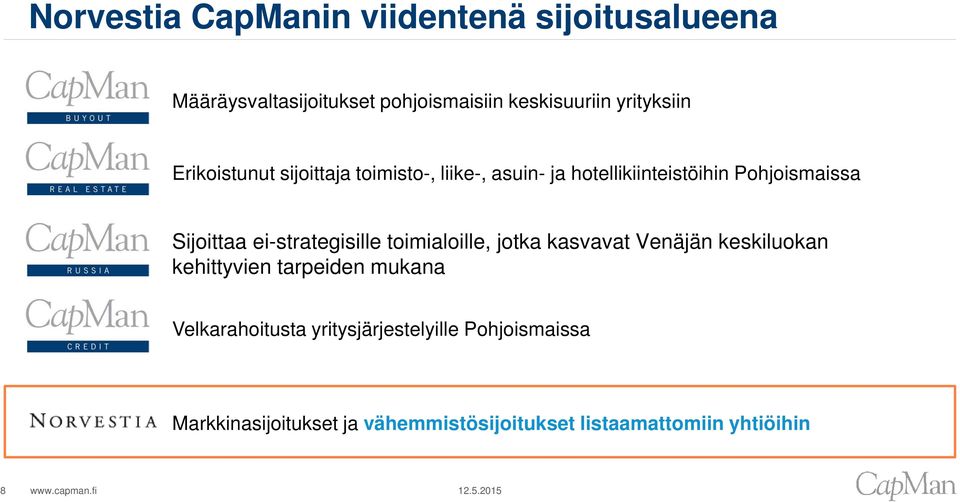 Sijoittaa ei-strategisille toimialoille, jotka kasvavat Venäjän keskiluokan kehittyvien tarpeiden mukana