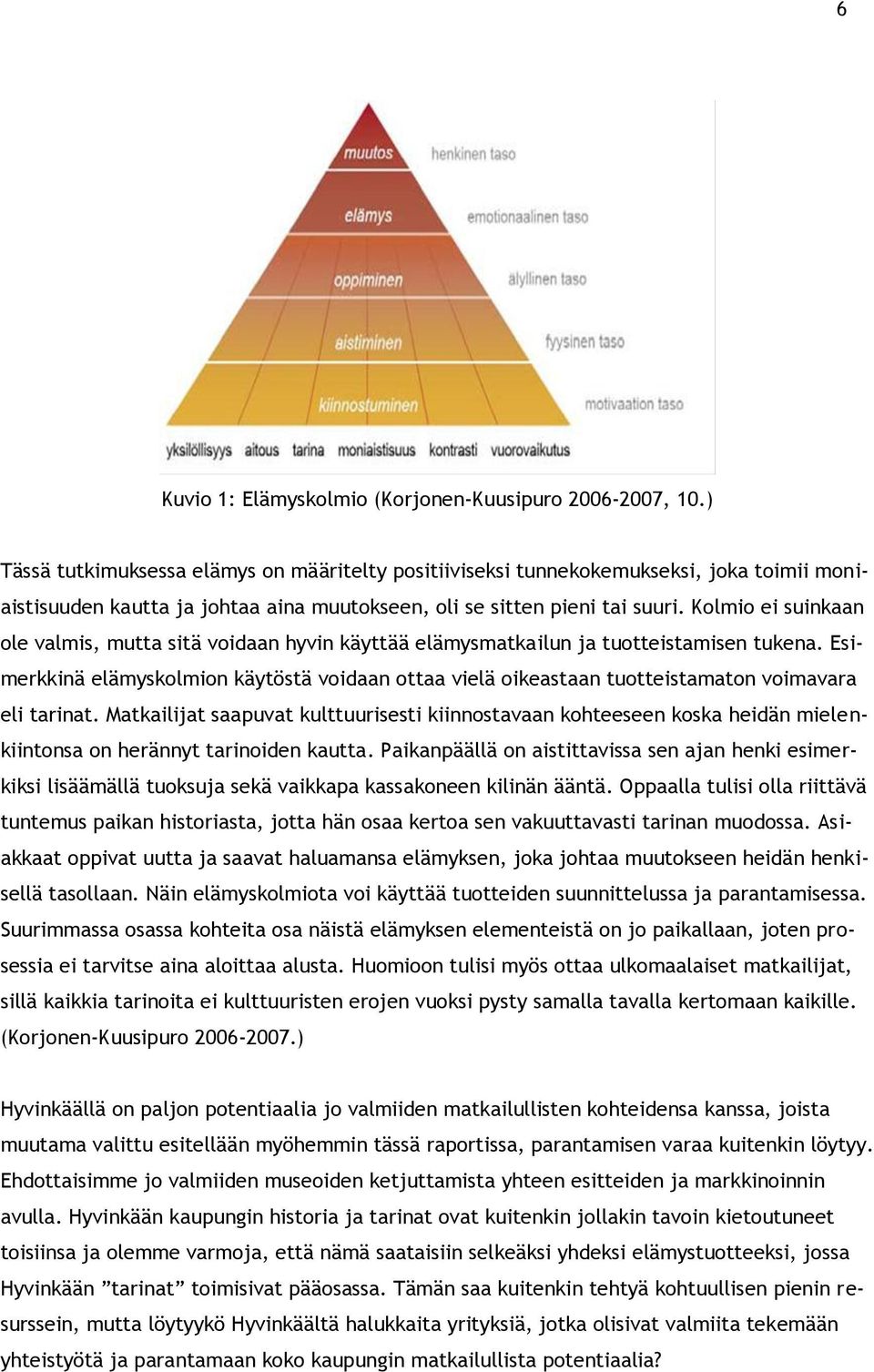 Kolmio ei suinkaan ole valmis, mutta sitä voidaan hyvin käyttää elämysmatkailun ja tuotteistamisen tukena.