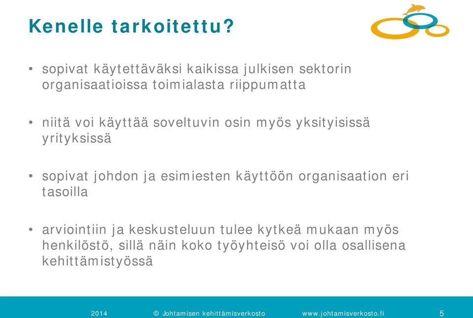 niitä voi käyttää soveltuvin osin myös yksityisissä yrityksissä sopivat johdon ja esimiesten