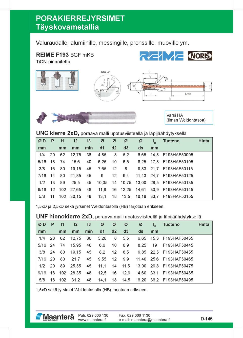 mm 1/4 20 62 12,75 36 4,85 8 5,2 6,65 14,8 F193HAF50095 5/16 18 74 15,6 40 6,25 10 6,5 8,25 17,8 F193HAF50105 3/8 16 80 19,15 45 7,65 12 8 9,83 21,7 F193HAF50115 7/16 14 80 21,85 45 9 12 9,4 11,43