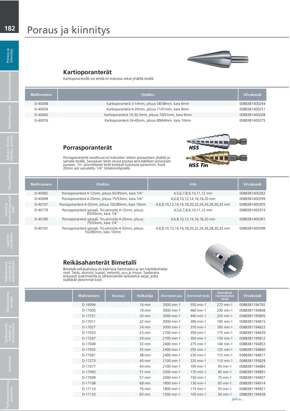 89/64mm, kara 10mm 0088381400275 125,00 Porrasporanterät Porrasporanterät soveltuvat eri kokoisten reikien poraamisen yhdellä ja samalla terällä.