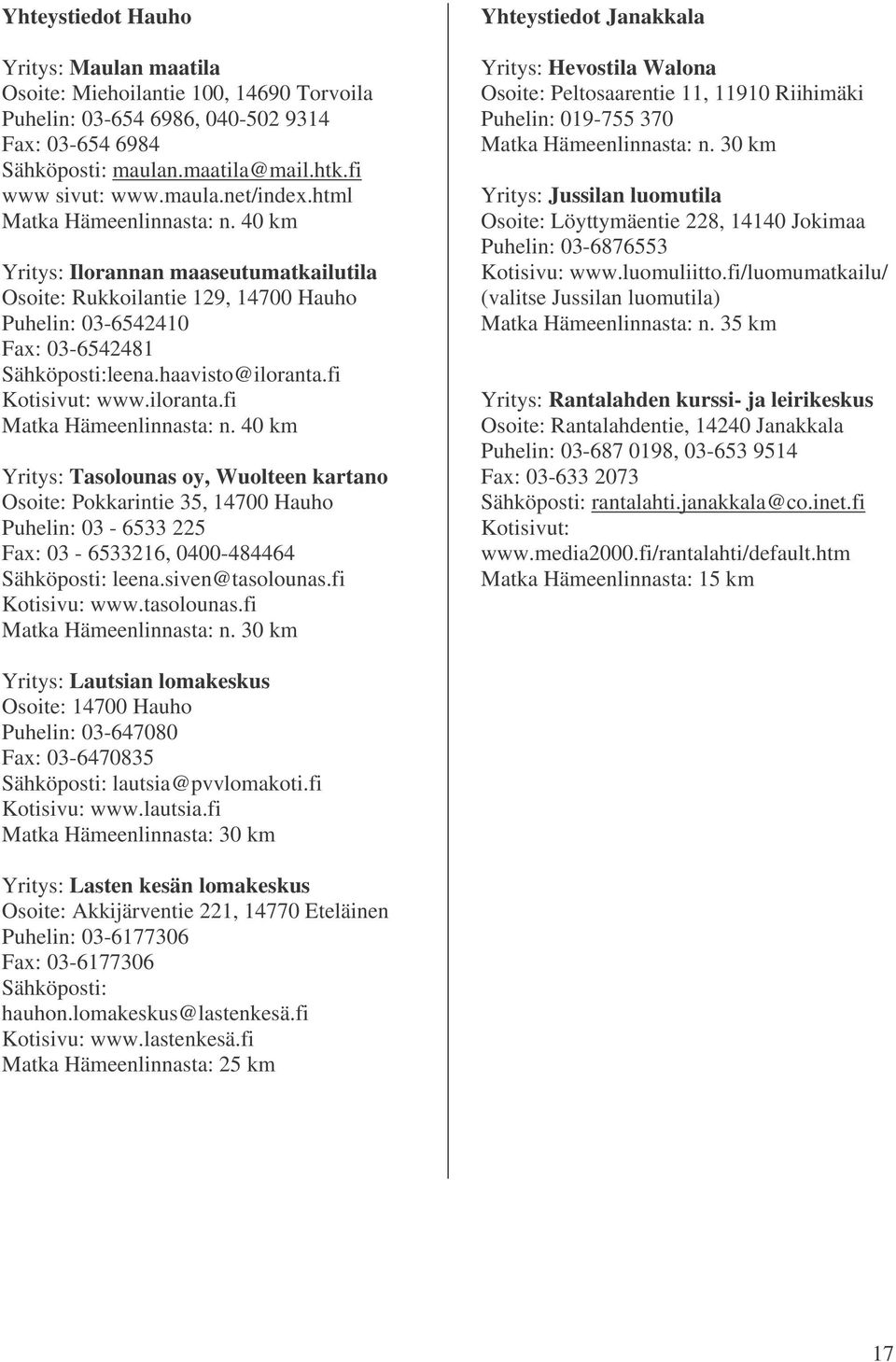 fi Kotisivut: www.iloranta.fi Matka Hämeenlinnasta: n.