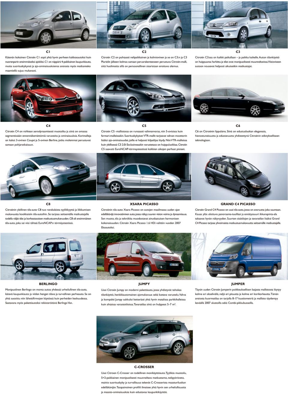 C2 Citroën C2 on puhtaasti nelipaikkainen ja kolmiovinen ja se on C3:n ja C3 Plurielin jälkeen kolmas samaan perusrakenteeseen perustuva Citroën-malli, siitä huolimatta sillä on persoonallinen