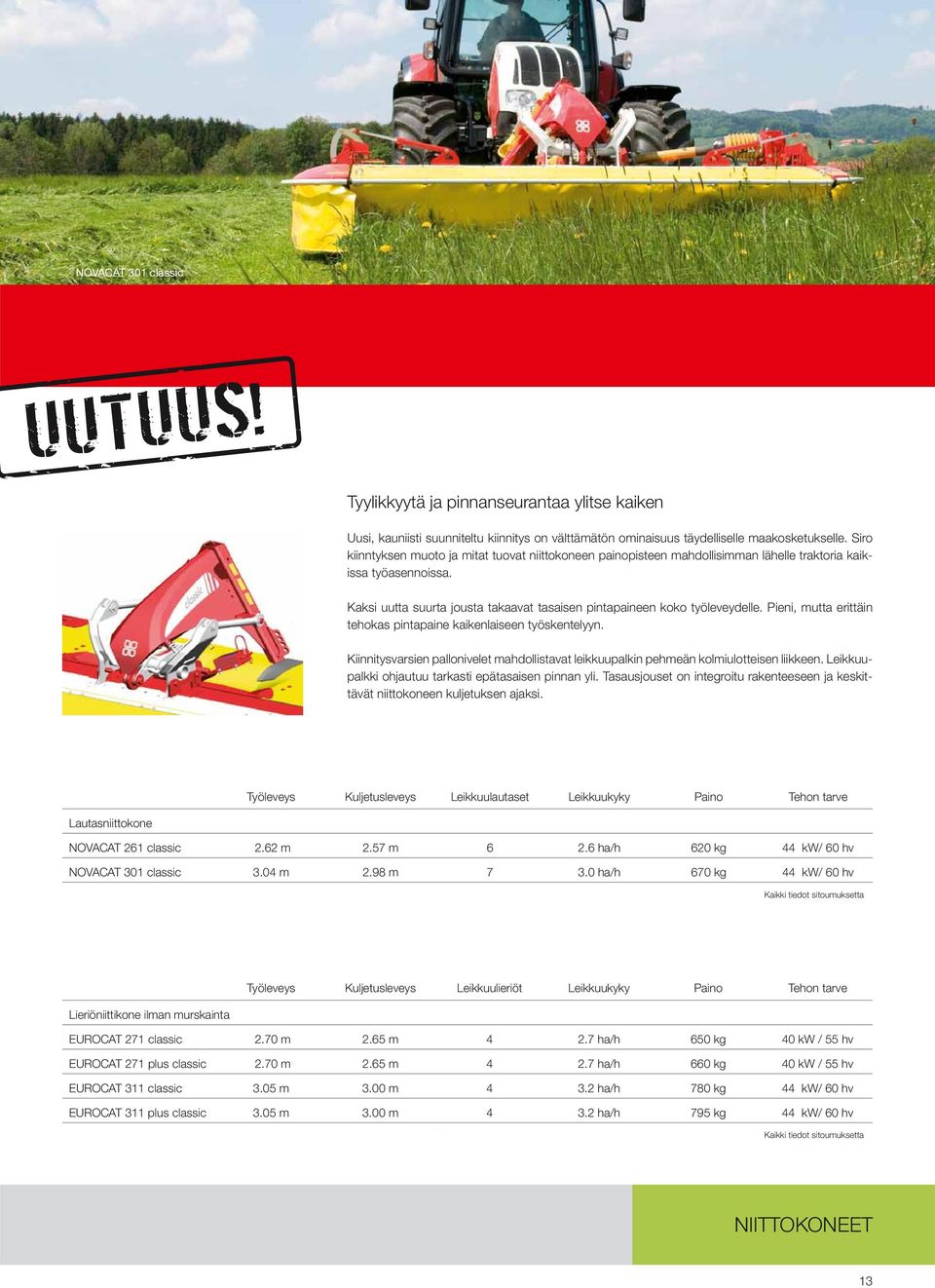 Pieni, mutta erittäin tehokas pintapaine kaikenlaiseen työskentelyyn. Kiinnitysvarsien pallonivelet mahdollistavat leikkuupalkin pehmeän kolmiulotteisen liikkeen.