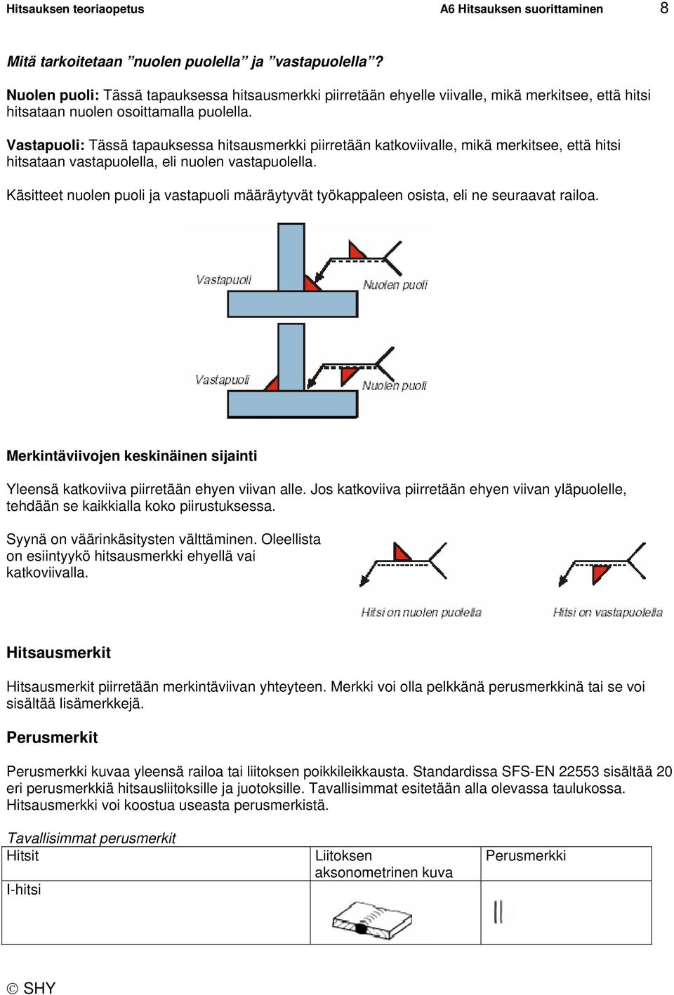 Vastapuoli: Tässä tapauksessa hitsausmerkki piirretään katkoviivalle, mikä merkitsee, että hitsi hitsataan vastapuolella, eli nuolen vastapuolella.