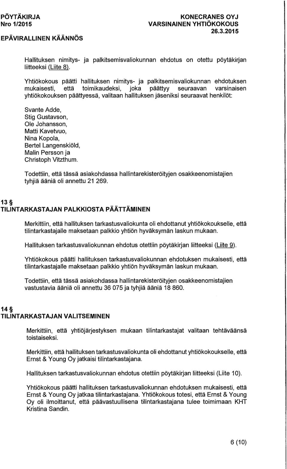 jaseniksi seuraavat henkilot: Svante Adde, Stig Gustavson, Ole Johansson, Matti Kavetvuo, Nina Kopola, Bertel Langenskiold, Malin Persson ja Christoph Vitzthum. tyhjia aania oli annettu 21 269.