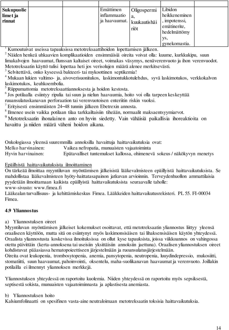 2 Näiden henkeä uhkaavien komplikaatioiden ensimmäisiä oireita voivat olla: kuume, kurkkukipu, suun limakalvojen haavaumat, flunssan kaltaiset oireet, voimakas väsymys, nenäverenvuoto ja ihon