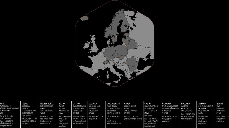 +46 11197040 Faksi +46 11265880 info@nordfarm.se www.nordfarm.se LATVIA SIA HETA PORUKA 2 MADONA LV-4801 LATVIA Puh.371 648 60541 Faksi 371 648 60541 heta@