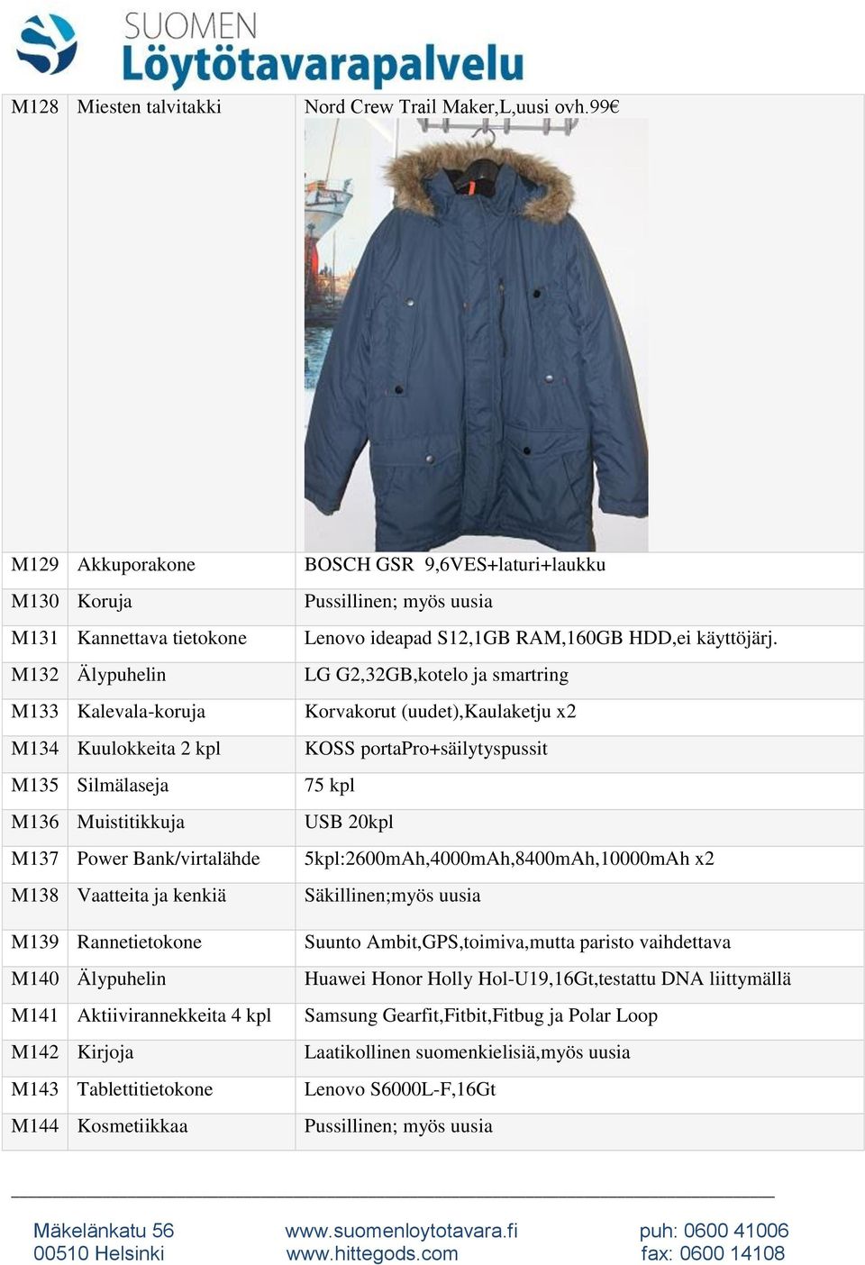 kenkiä M139 Rannetietokone M140 Älypuhelin M141 Aktiivirannekkeita 4 kpl M142 Kirjoja M143 Tablettitietokone M144 Kosmetiikkaa BOSCH GSR 9,6VES+laturi+laukku Pussillinen; myös uusia Lenovo ideapad