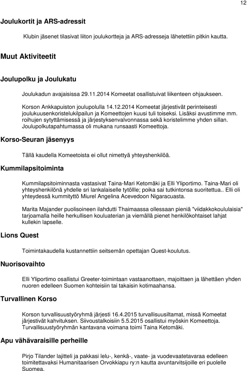 Lisäksi avustimme mm. roihujen sytyttämisessä ja järjestyksenvalvonnassa sekä koristelimme yhden sillan. Joulupolkutapahtumassa oli mukana runsaasti Komeettoja.