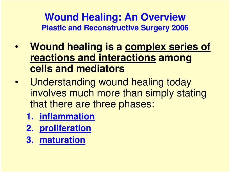 mediators Understanding wound healing today involves much more than simply