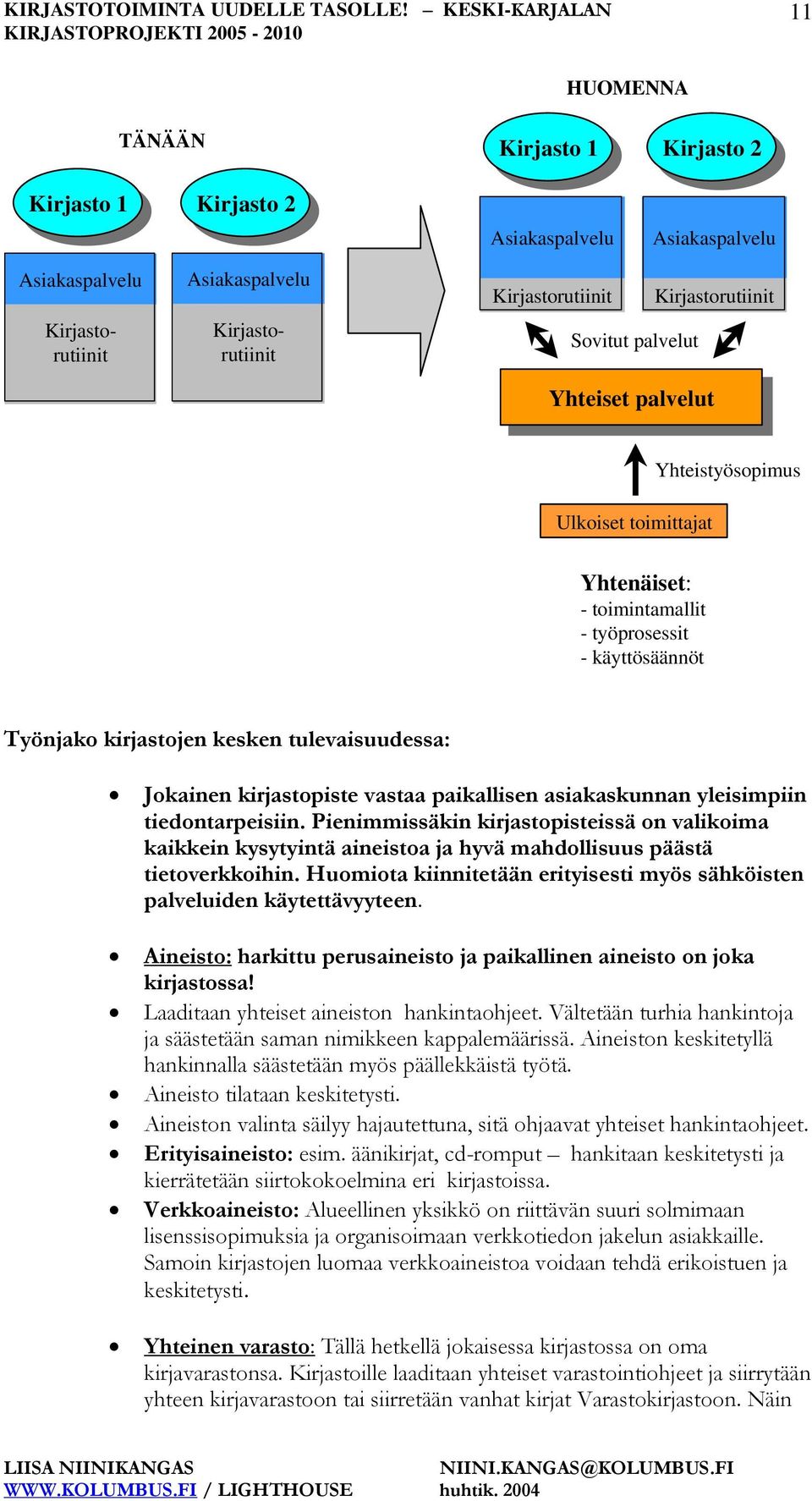 kirjastojen kesken tulevaisuudessa: Jokainen kirjastopiste vastaa paikallisen asiakaskunnan yleisimpiin tiedontarpeisiin.