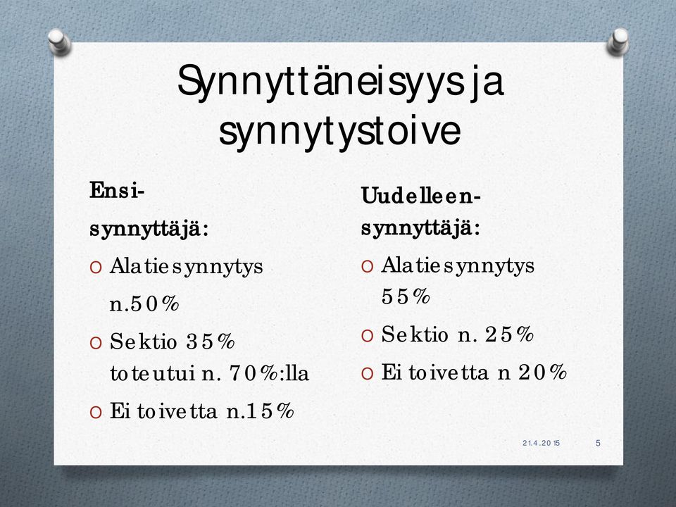 15% Ensisynnyttäjä: Uudelleensynnyttäjä: O