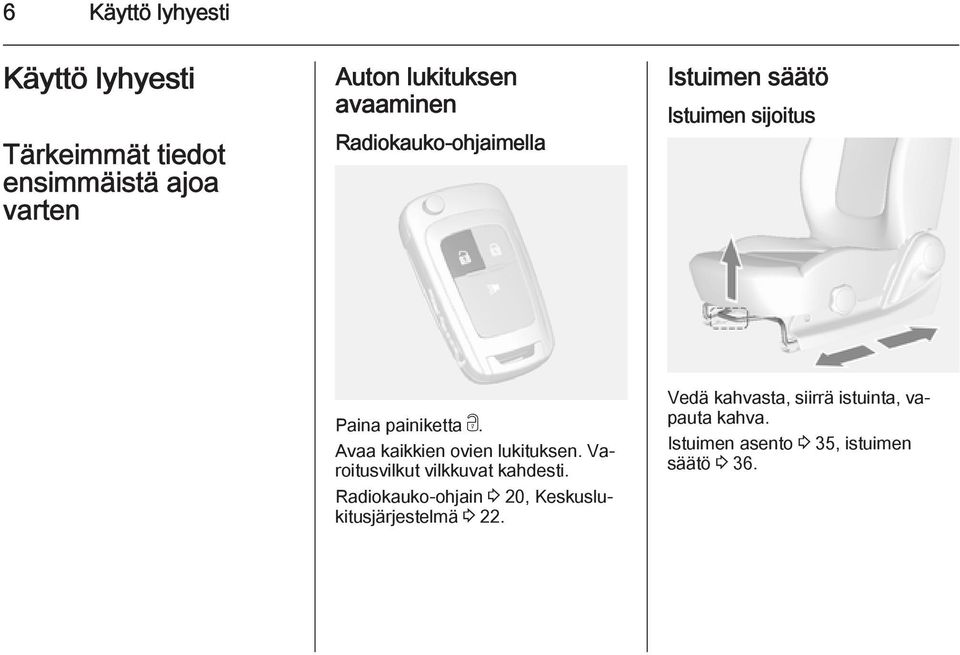 Avaa kaikkien ovien lukituksen. Varoitusvilkut vilkkuvat kahdesti.