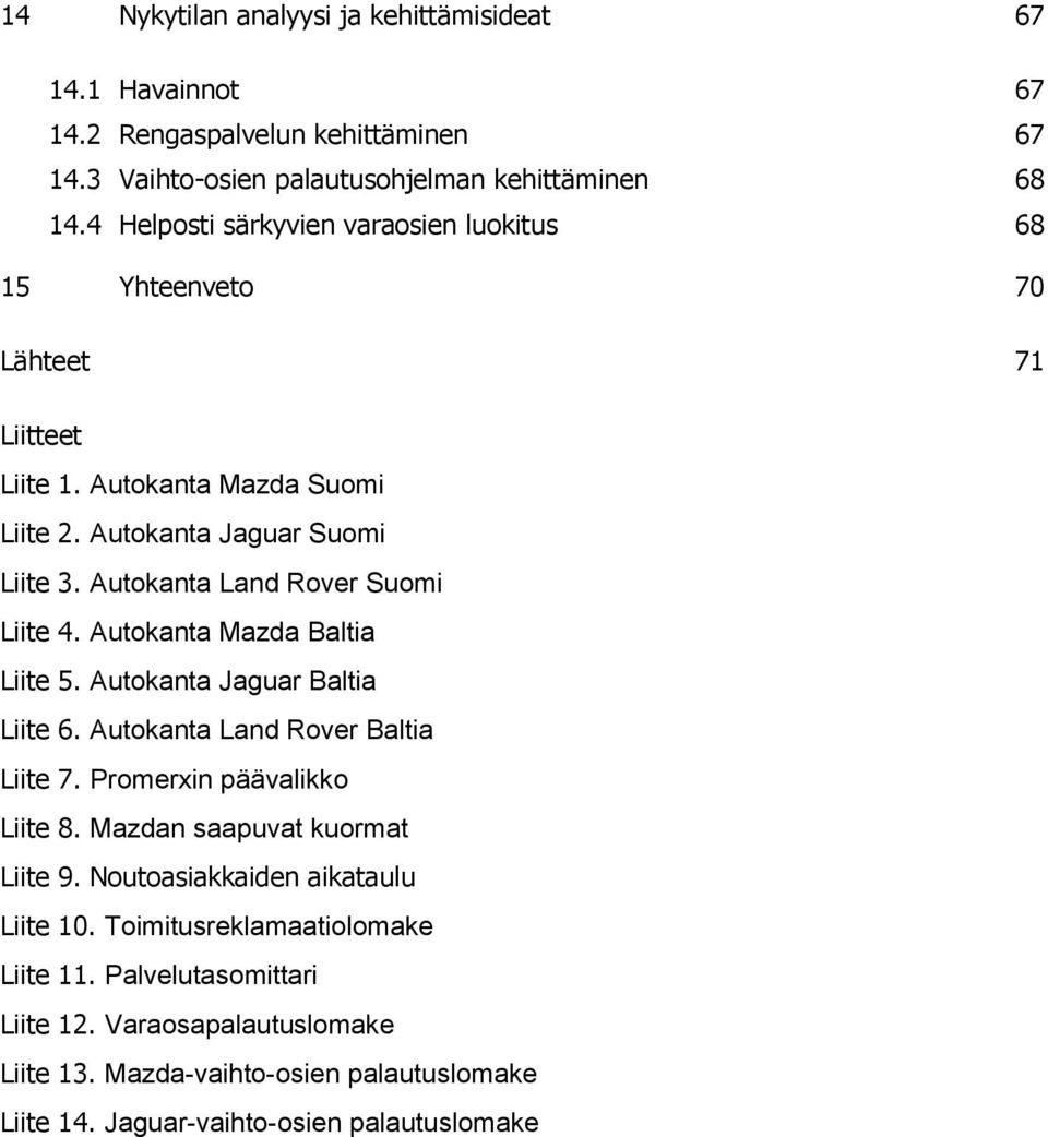Autokanta Land Rover Suomi Liite 4. Autokanta Mazda Baltia Liite 5. Autokanta Jaguar Baltia Liite 6. Autokanta Land Rover Baltia Liite 7. Promerxin päävalikko Liite 8.