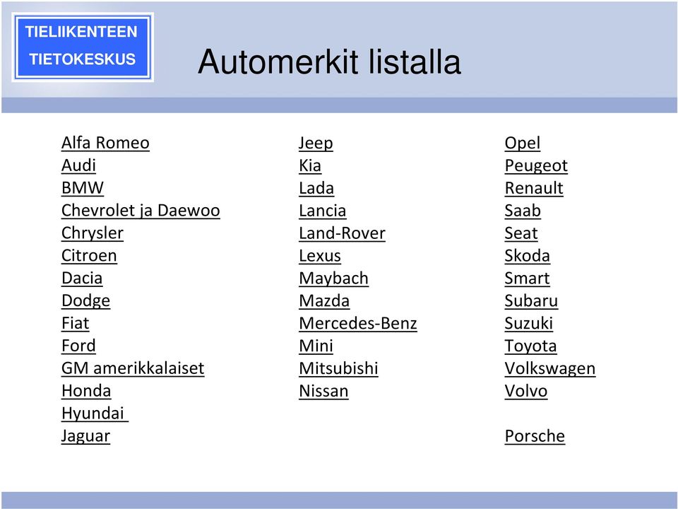 Lancia Land Rover Lexus Maybach Mazda Mercedes Benz Mini Mitsubishi Nissan