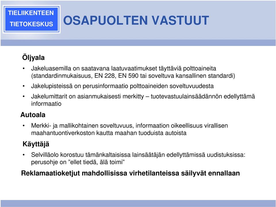 informaatio Autoala Merkki- ja mallikohtainen soveltuvuus, informaation oikeellisuus virallisen maahantuontiverkoston kautta maahan tuoduista autoista Käyttäjä