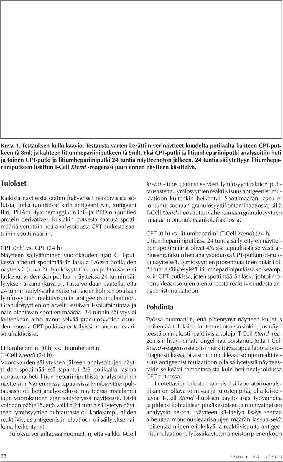 24 tuntia säilytettyyn litiumhepariiniputkeen lisättiin T-Cell Xtend -reagenssi juuri ennen näytteen käsittelyä.