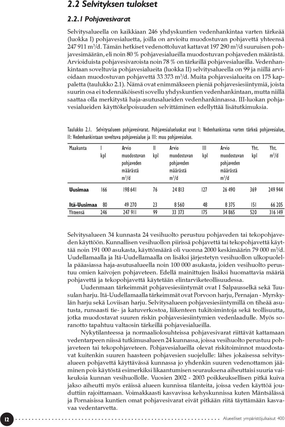 Arvioiduista pohjavesivaroista noin 78 % on tärkeillä pohjavesialueilla.