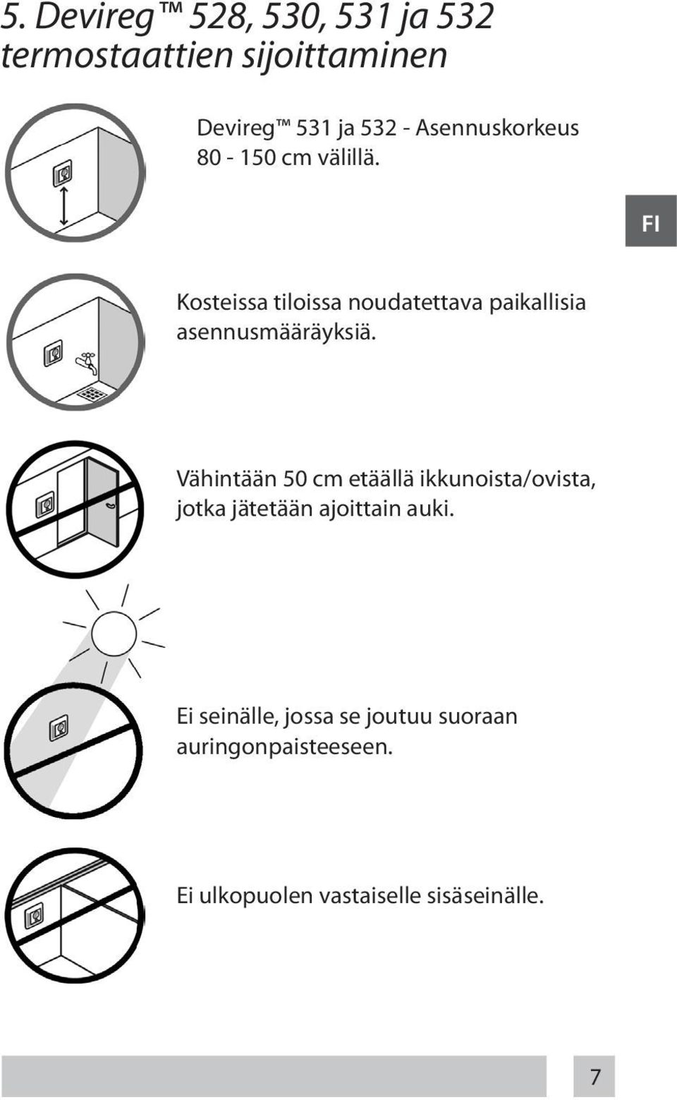 FI Kosteissa tiloissa noudatettava paikallisia asennusmääräyksiä.
