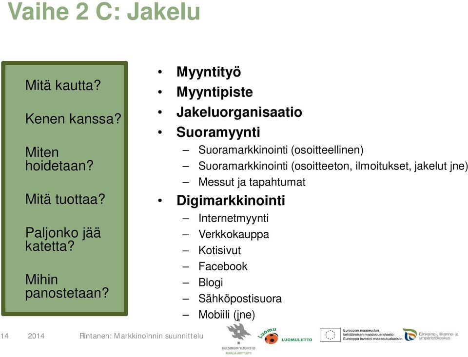 Myyntityö Myyntipiste Jakeluorganisaatio Suoramyynti Suoramarkkinointi (osoitteellinen)