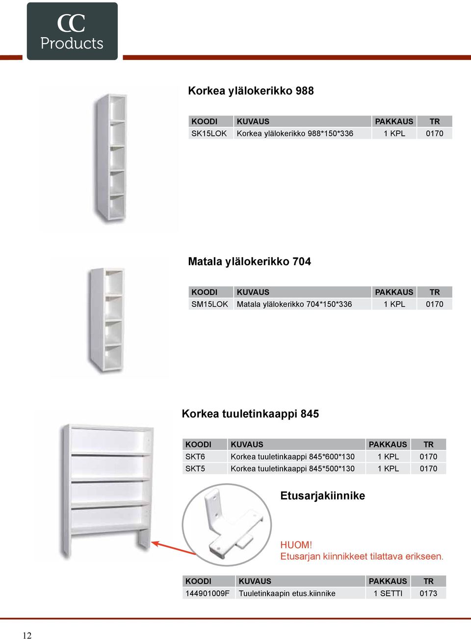 tuuletinkaappi 845*600*130 1 KPL 0170 SKT5 Korkea tuuletinkaappi 845*500*130 1 KPL 0170